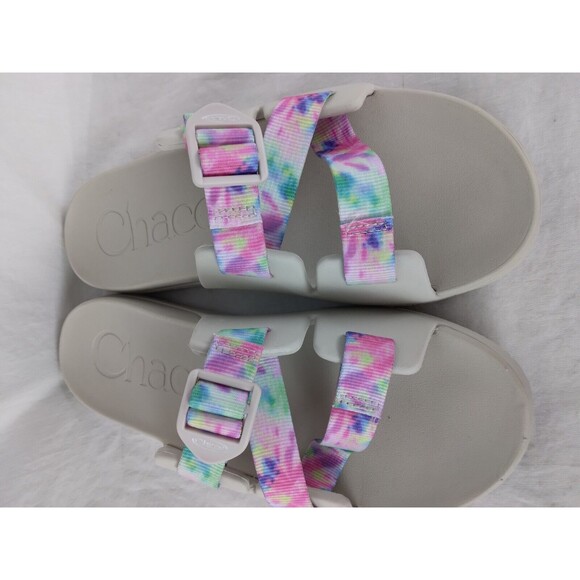 Chaco Chillos Sandals Slides Pink Blue Green Yellow Tye Dye Girls Youth Size 6 - Picture 3 of 9